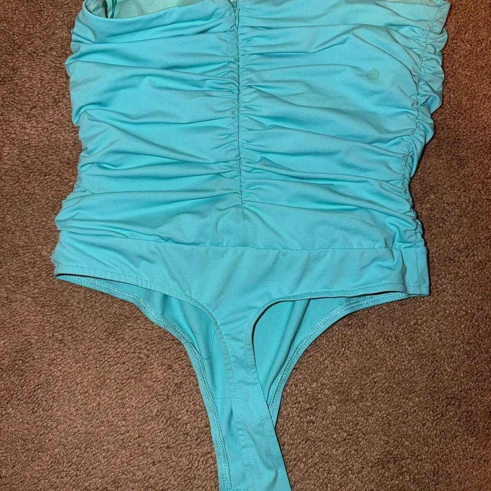 Turquoise Ruched One-Piece - Picture 3 of 3